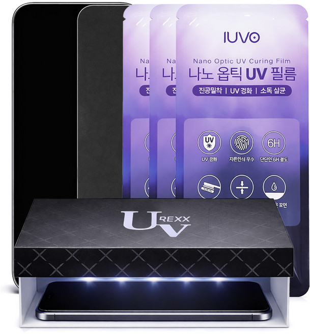 렉스 3종 올인원 UV 밀착끝판왕 세트 고투명 + 지문방지 + 사생활보호, 1박스