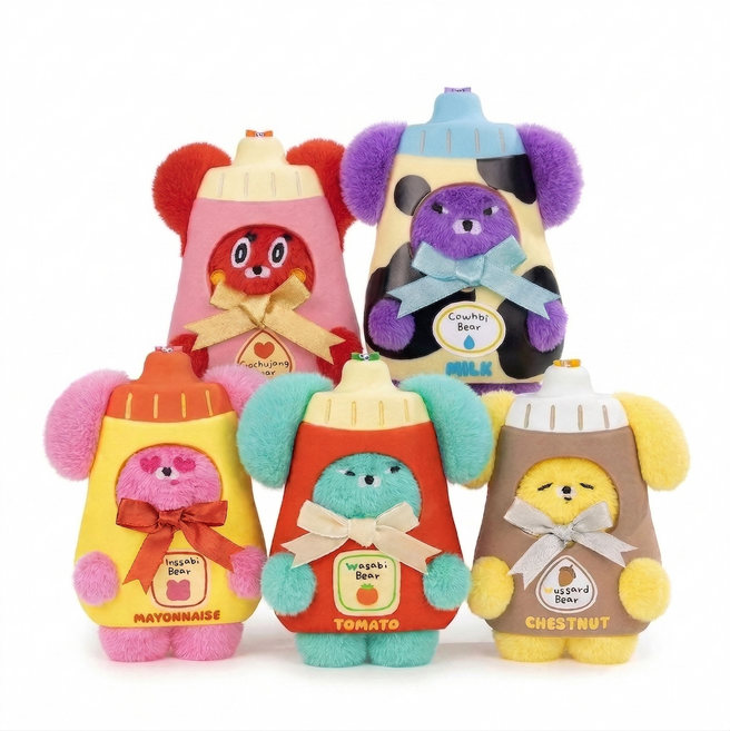 와사비베어 랜덤 블라인드 박스 장난감 봉제 인형 키링 1종 - 귀여운 캐릭터 가방고리 털뭉치+PVC 인형 선물용, 1개
