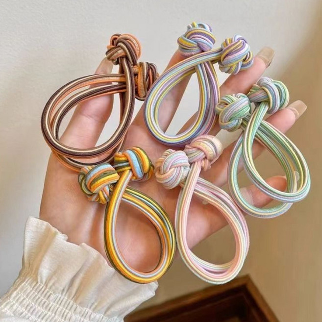 MSMULTIVERSE [6p 세트 ] 짱짱 매듭 머리끈 방울 꼬임 고무줄 여성 헤어 밴드 6색 Set