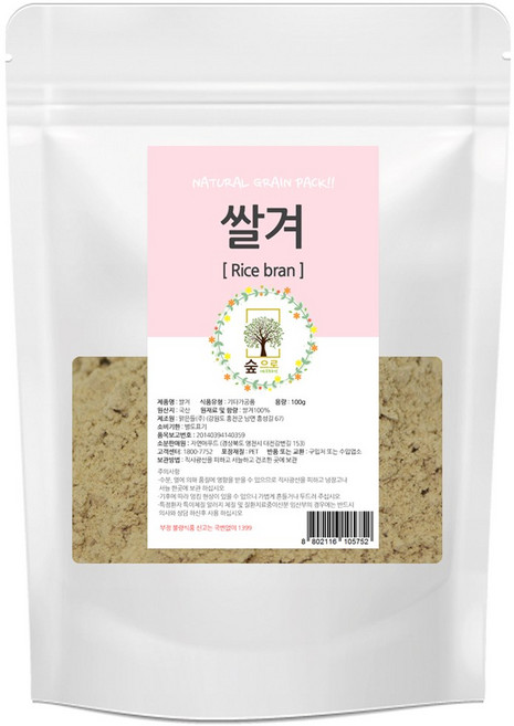 쌀겨가루 100g 숲으로허브 천연팩 곡물팩 미강가루 쌀겨팩, 1개입, 1개
