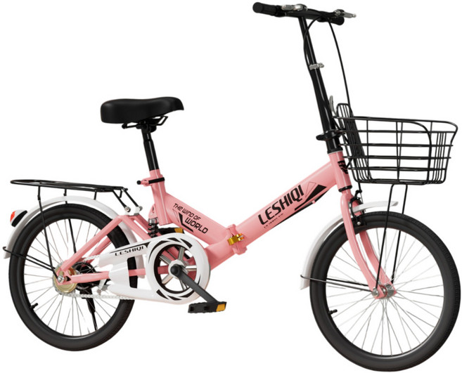 볼트란 미니벨로 접이식 자전거 가벼운 출퇴근 생활용 경량 바구니, 핑크 일반휠, 1개, 169cm