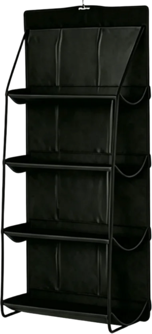 양면 행잉 가방 수납가방 대용량 6칸 8칸 | 투명 먼지방지 옷장 행거형 가방 보관 정리함 접이식 공간절약, 1개, 검정색 4층