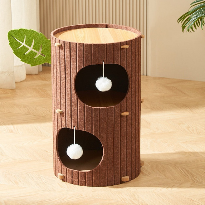 메일켓 고양이 트리형 펠트 2층 숨숨집 캣타워, 1개, 브라운