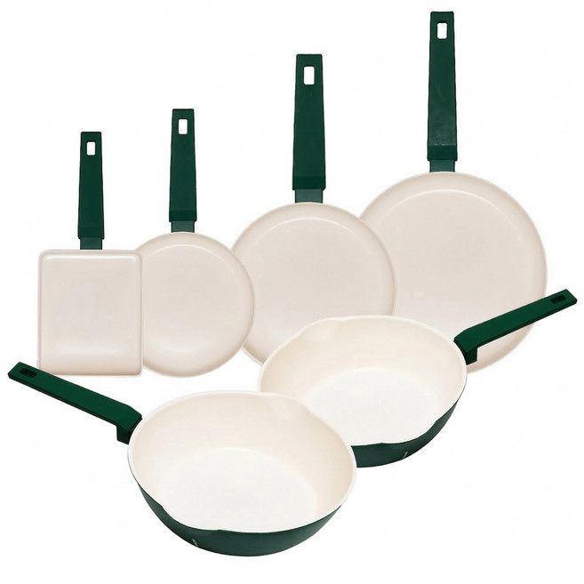 코젤 미네르바 세라믹코팅 프라이팬 궁중팬 6종세트 인덕션 논스틱 웍, 1세트, 프(20+24+28)+웍(24+28)+사각(18x15), 포레스트그린