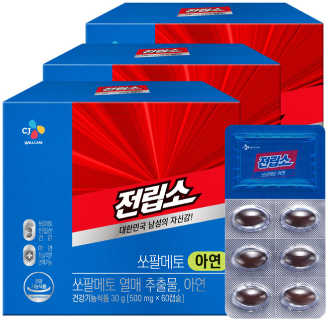 리턴업 전립소 쏘팔메토 아연, 60정, 3개