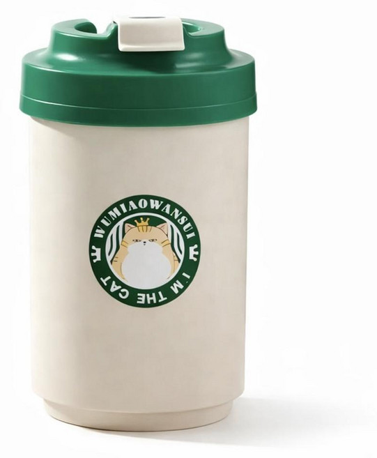 스텐 텀블러 캐릭터 고양이 보온보냉 휴대용 물통, 1개, 380ml, 크림