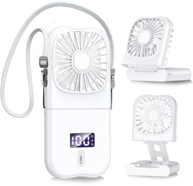 KONLI 휴대용 손풍기 무선 접이식 미니 선풍기 겸용 대용량 보조배터리, 화이트, F6