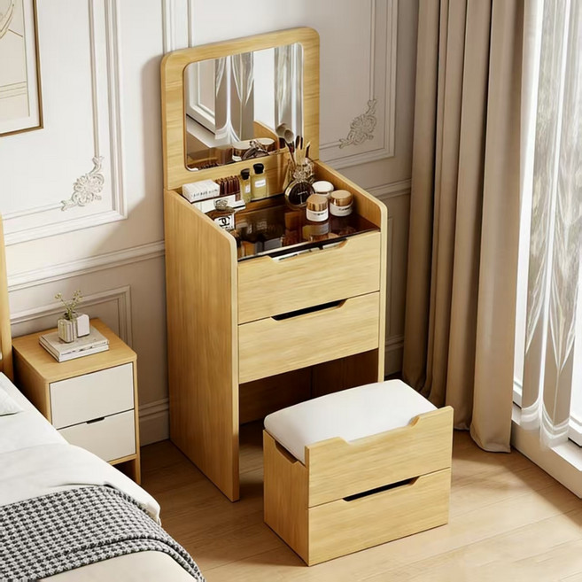 침대 머리 수납장 거울이 달린 화장대 모던 심플 수납 미니 버킷장 침대장 협탁, 원목