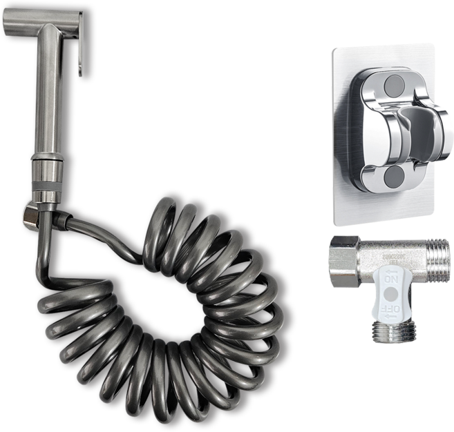 내집클로버 고정형 청소건+스프링호스+접착식 거치대+T밸브, 고정형 실버, 3m