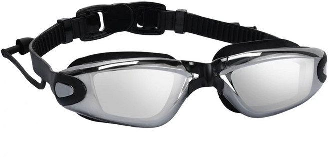 전문가용 레이싱 수영고글 실리콘 밀착핏 고해상도 안개방지 남녀공용, 1세트, 검은색 전착 실버 수경