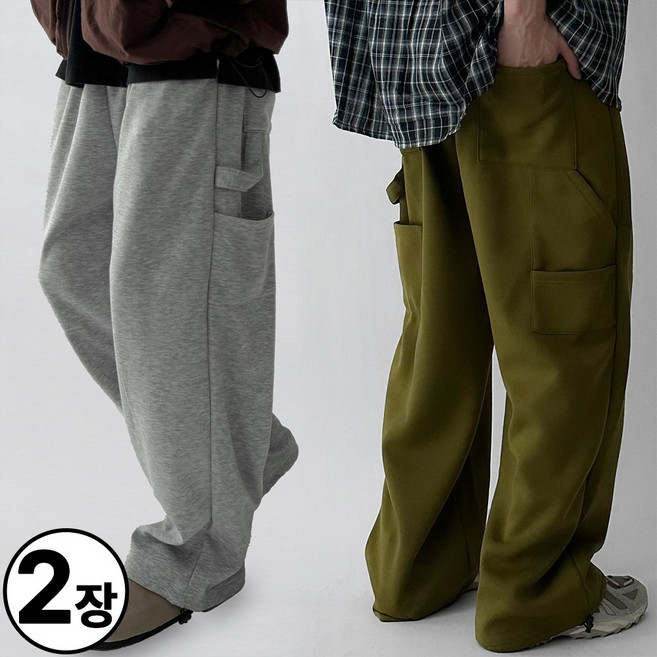 2장묶음 빠델 남자 여자 커플 카펜터 트레이닝 와이드 밴딩 스트링 팬츠 기모 겨울
