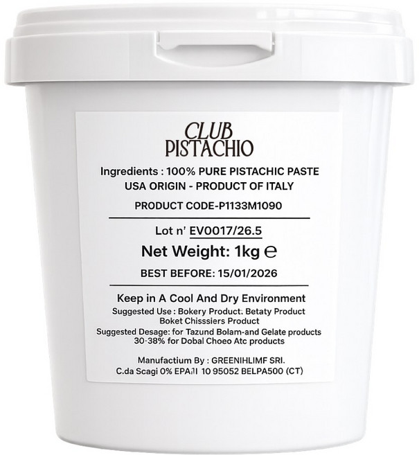 [1kg] 클럽 피스타치오 페이스트 스프레드 1kg 크림 버터 잼 100% 무첨가 두쫀쿠 두바이 초콜릿, 1개, 1kg