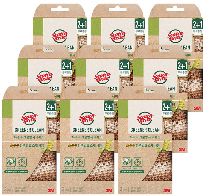 3M 스카치브라이트 내츄럴 옥수수 수세미 세트, 3개입, 9개