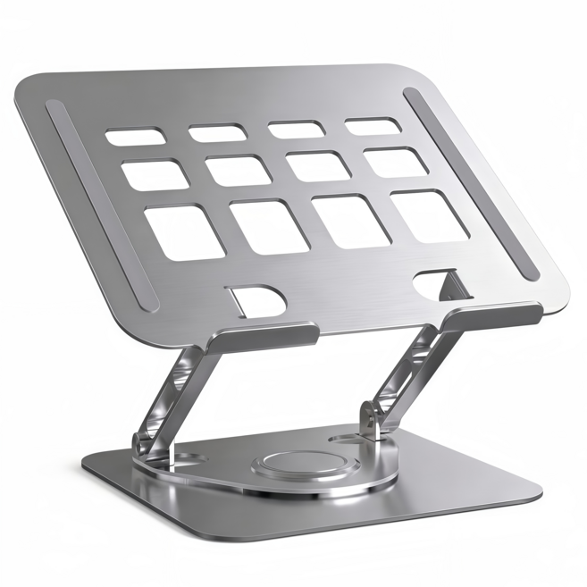 BuddhiGear 알루미늄 노트북 거치대 360도 회전 접이식 태블릿 호환 듀얼 힌지 안정형, 1개, 은색