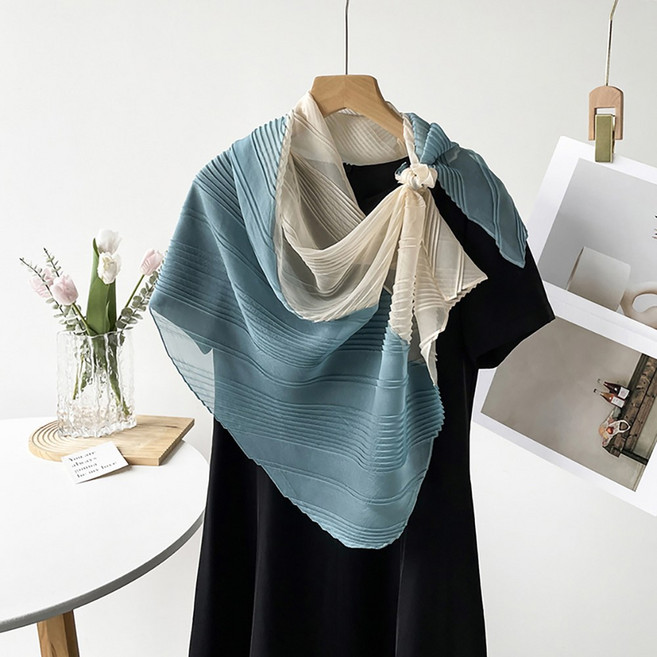 여성 투톤 플리츠 (스카프고리 증정) 그라데이션 스카프 숄 머플러 사계절 패션 선물용 T4125