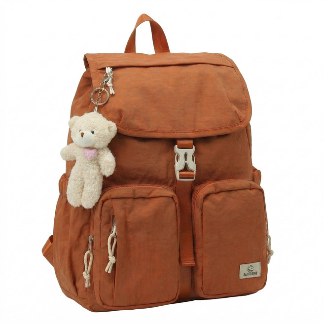 닷옴 여성 나일론 포켓 여행 데일리 백팩 곰인형 키링 가벼운 가방