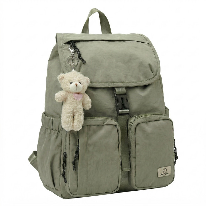 닷옴 여성 나일론 포켓 여행 데일리 백팩 곰인형 키링 가벼운 가방