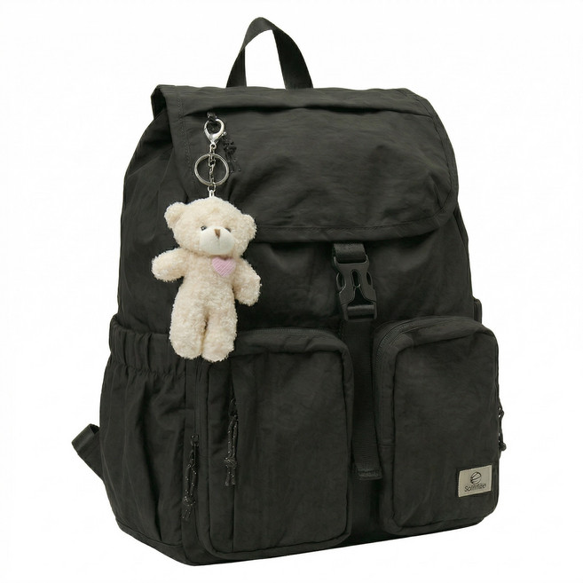 닷옴 여성 나일론 포켓 여행 데일리 백팩 곰인형 키링 가벼운 가방