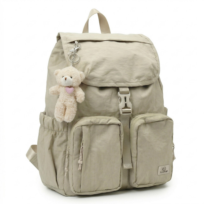 닷옴 여성 나일론 포켓 여행 데일리 백팩 곰인형 키링 가벼운 가방