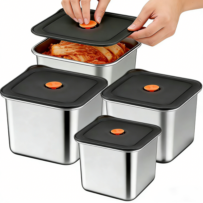 다용도 스테인리스 대용량 밀폐용기 보온도시락 냉장고 반찬통, 900ML+1500ML+2200ML+3000ML, 1개