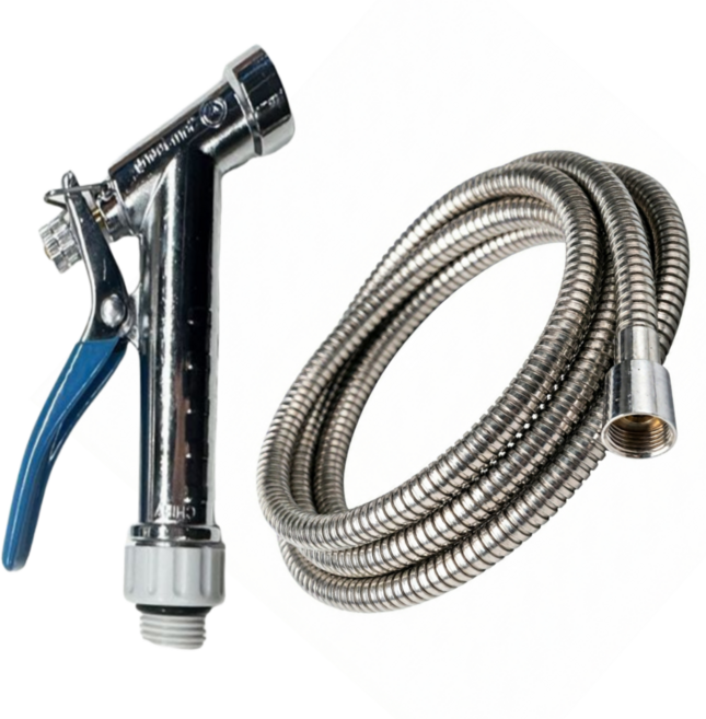 살림몰 아연 분사기 세트 물 스텐 호스 베란다 분사기 세차 욕실 청소, 실버(욕실 샤워기 나사산 수도꼭지 호스+아연분사기), 4m