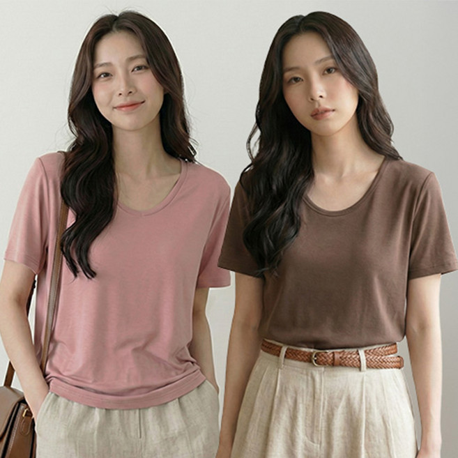 데일로엔 여성 오버핏 무지 반팔 이너 티셔츠 2P 세트