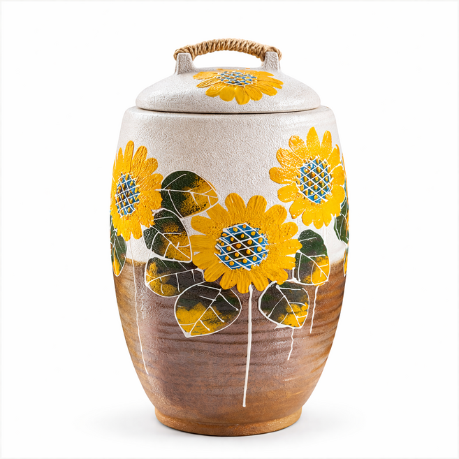 여주흙도예_분청 투톤 쌀독 항아리 20Kg 해바라기 일자형