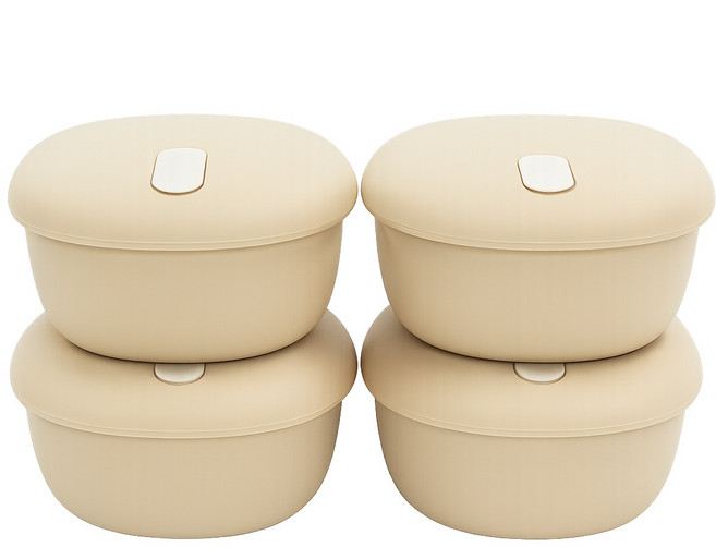 리브야 실리콘 스팀홀 용기 냉동밥 보관 용기 밥팩 350ml, 베이지, 4개