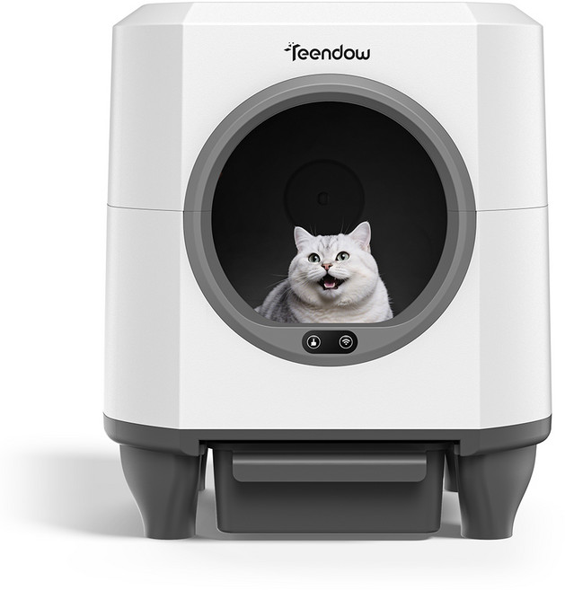 [2026년형] Teendow 스마트 자동 고양이 화장실 CLB05 다중 안전장치 WIFI 연동 전자동 고양이 화장실, 화이트, 1세트