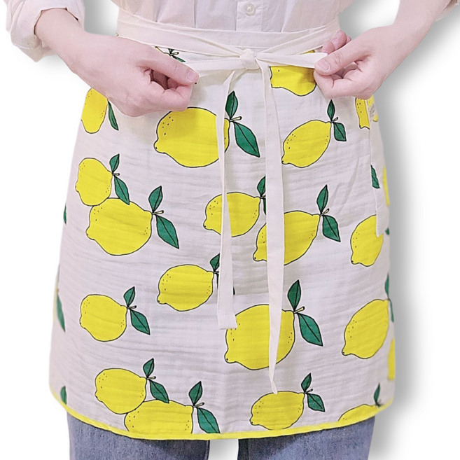레몬 당근 양면 4중 거즈 행주 허리 순면 린넨 앞치마 귀여운 홈카페, 1개, 기본/Lemon&Soft Green(레몬)