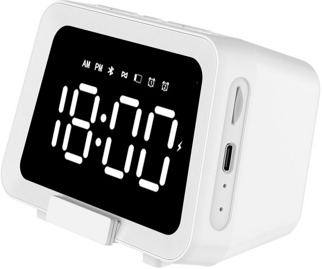 RUNHome 무선충전 블루투스 스피커 LED 시계 알람 휴대용 미니, 화이트, G9