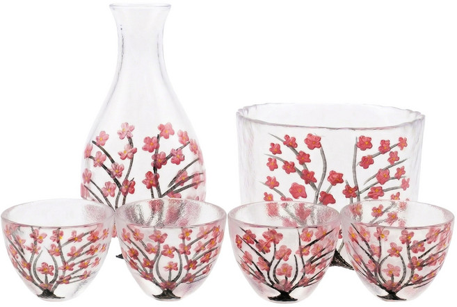 림401 벚꽃잔 사케잔 도쿠리 매화잔 소주잔 선물세트, 풀세트 (잔4+술병1+포트1), 1세트