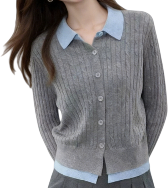 비아이와이 여성 봄가을 부드러운 카라넥 니트 오피스룩 카디건 DH1245