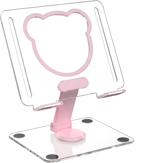 듀본 곰돌이 투명 아크릴 접이식 태블릿 거치대, 1개, 핑크, no275