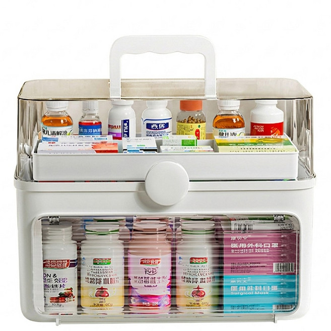 원쿡 가정용 구급상자 휴대용 구급함 케이스 세트 대형 3단 화이트, 1개