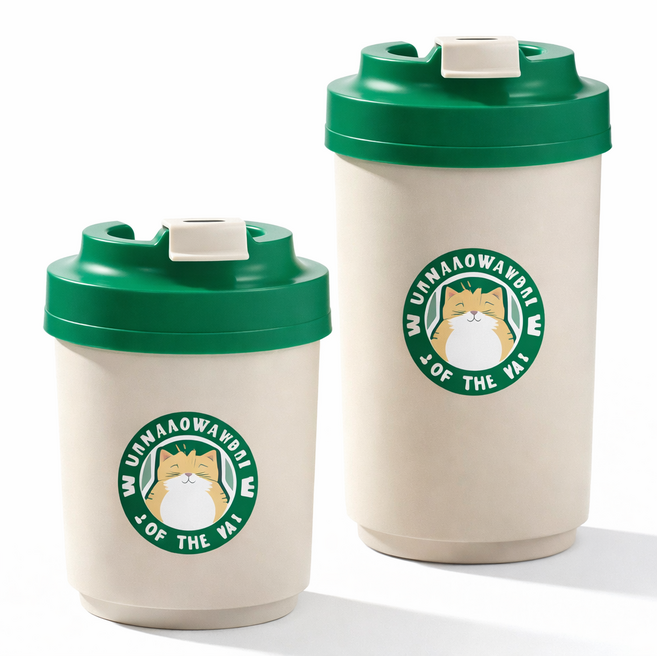 스텐 텀블러 캐릭터 고양이 보온보냉 휴대용 물통, 1개, 480ml, 크림