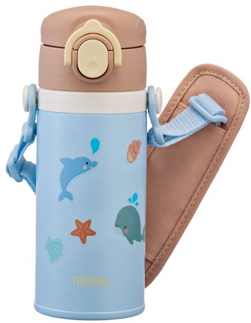 써모스 마이 디자인 보틀 스트랩 원터치 타입 시즌2 350ml JOI-351K, 써모스 JOI-351K-블루 BL