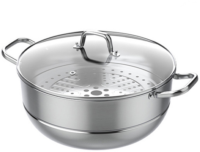 파르셀 IH 인덕션 전골냄비 찜냄비 찜기 + 내열 유리 뚜껑 세트, 1개, 34cm