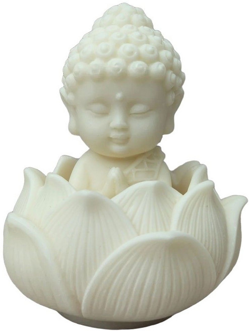 부처님 불상 연꽃받침 세트 상아과 미니 아기부처 조각상 불교 장식, 상아색, 1세트