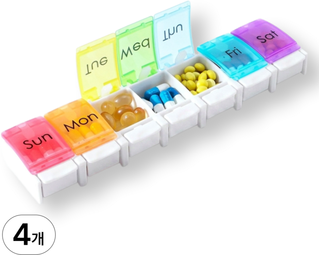 리빙하다 요일별 휴대용 원터치 약통 케이스, 4개
