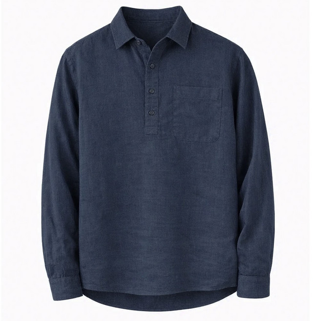 루크 남성 봄여름 레트로 린넨 카라 티셔츠 가볍고 시원한 긴팔 면마 셔츠 데일리 기본 베이직 반오픈 남방