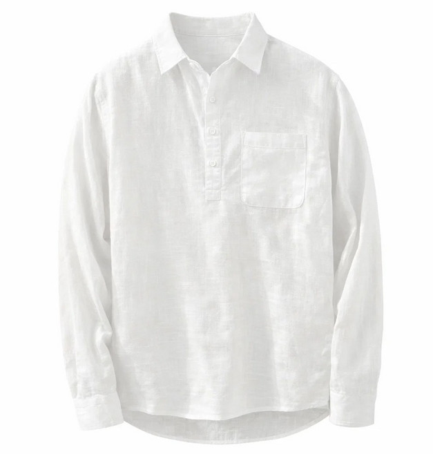 루크 남성 봄여름 레트로 린넨 카라 티셔츠 가볍고 시원한 긴팔 면마 셔츠 데일리 기본 베이직 반오픈 남방