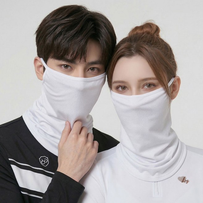KN60 2매입 여름 머프 메쉬 페이스커버 자외선차단 넥커버 마스크 등산 골프 낚시 멀티 스카프, 화이트+화이트