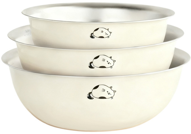 CookNest 연마제 없는 예쁜 스텐 볼 베이킹 믹싱볼 3종 세트 양푼 그릇, 1세트, 오프 화이트