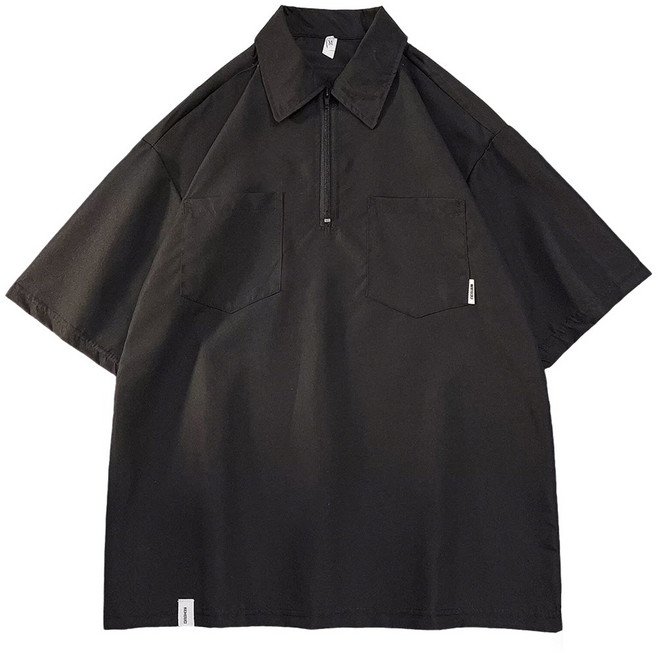 루크 남성 여름 반집업 포켓 반팔 카라티 데일리 시원한 반지퍼 레이어드 상의 캐주얼 베이직 편안한 티셔츠