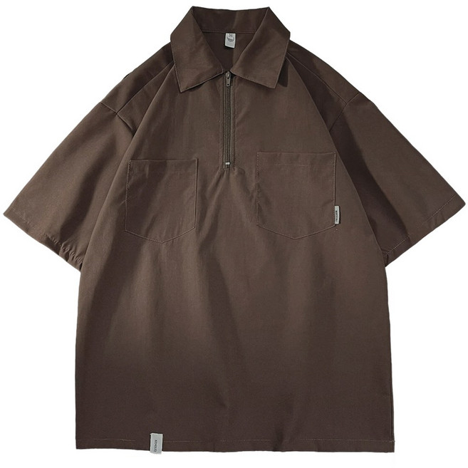 루크 남성 여름 반집업 포켓 반팔 카라티 데일리 시원한 반지퍼 레이어드 상의 캐주얼 베이직 편안한 티셔츠