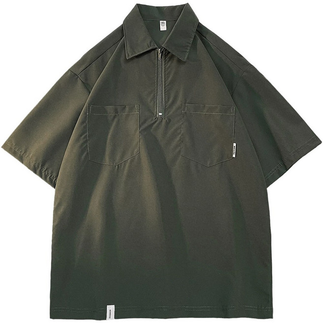 루크 남성 여름 반집업 포켓 반팔 카라티 데일리 시원한 반지퍼 레이어드 상의 캐주얼 베이직 편안한 티셔츠