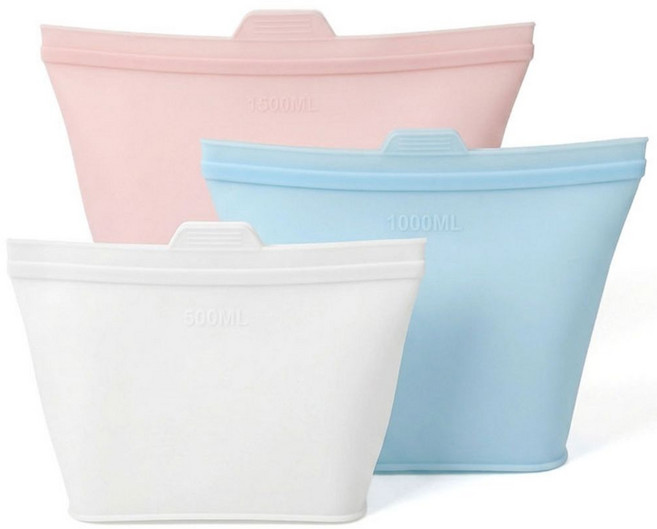 실리콘 지퍼백 프리미엄 2중 밀폐 재사용가능 푸드백 냉장고정리 용기 3개입, 3개, 500ml+1000ml+1500ml, 혼합 크기, 1세트