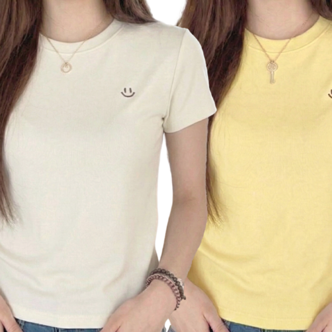 바이로이 1+1 여성 스마일 스판 반팔티