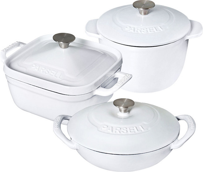 파르셀 IH 무쇠 주물냄비 3종세트 베이비웍 솥밥 사각냄비, 그레이, 1개, 베이비웍21cm + 라이스팟17cm + 스퀘어팟17cm